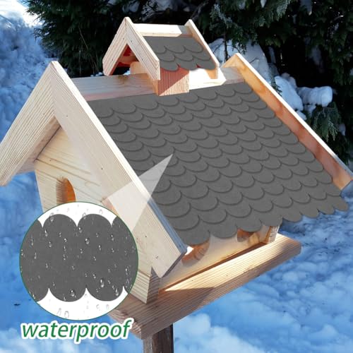 RANJIMA Dachpappe für Vogelhaus, 32 Stück Dachpappe Selbstklebend, Filz Dachfolie Selbstklebend Wasserdicht Mini Dachschindeln für Vogelhaus, Gartenhaus, Nistkasten, Hasenstall, Insektenhotel, Grau
