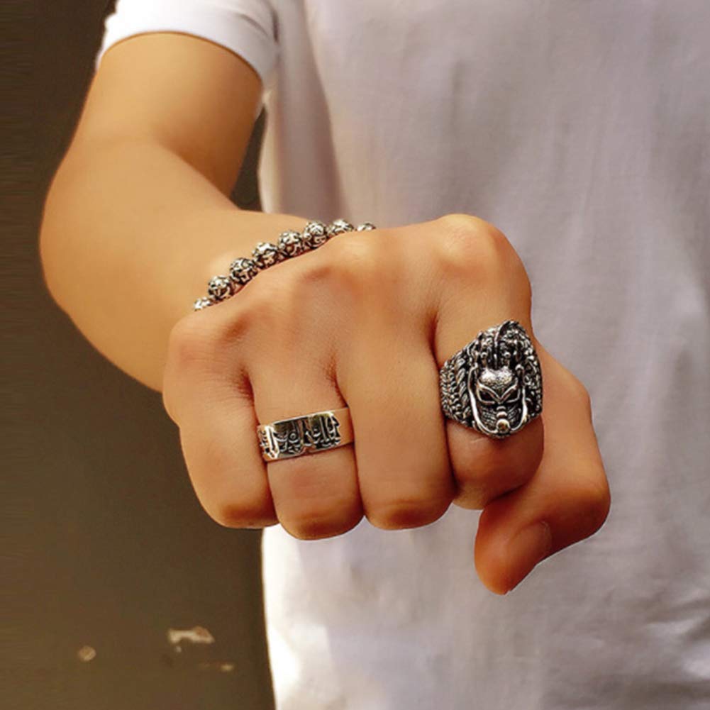 YABEME 925 Sterling Silber Dragon Red Zirkon Edelstein Ring Vintage Punk Gothic Geschnitzte Oberfläche Schmuck Frauen Männer Coole Geburtstagsfeier Biker Geschenk (Größen 17-28)