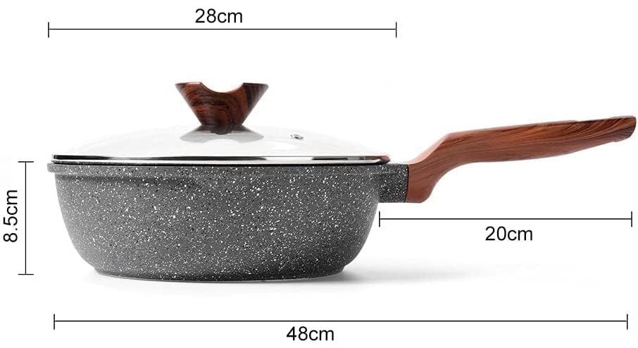 RIOVARM 28 cm Nonstick Deep Frying Pan with Lid, Saute Pans for Induction Hob 11 inch Omelette Pan - Image 2
