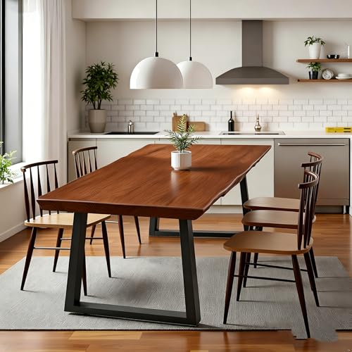 OOIKVCC Solid Wood Dining Table,Industrial Kitchen Table, Live Edge Style Dining Table for 2,4,6,8People