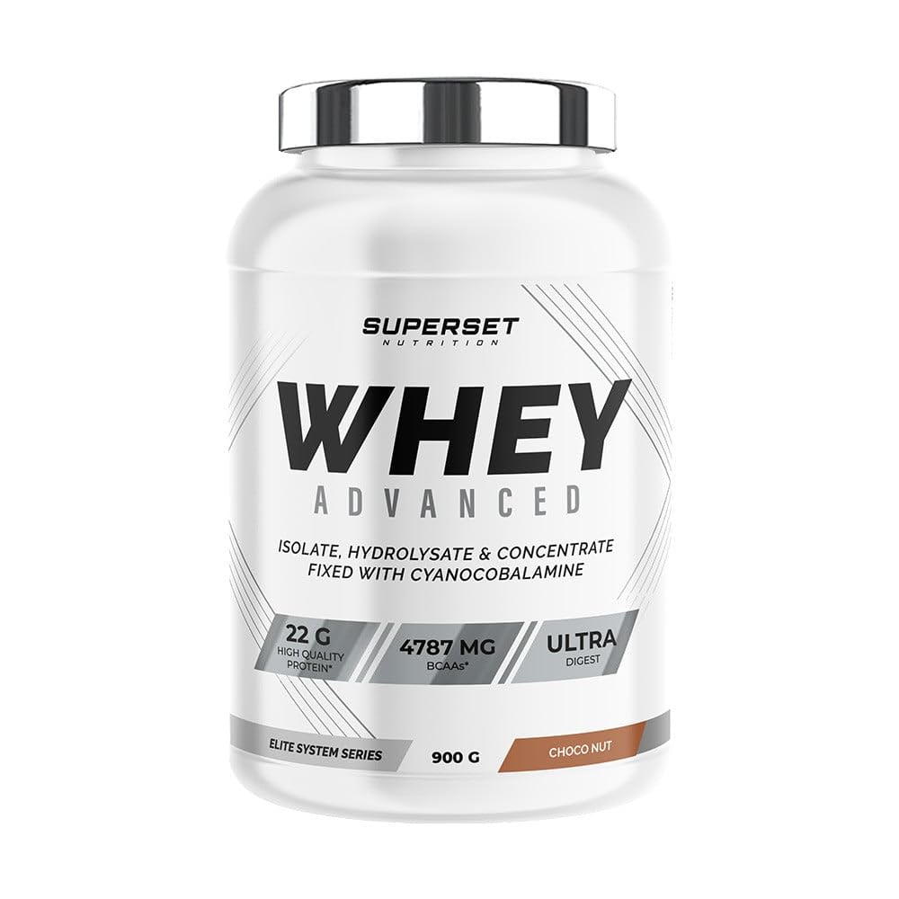 Superset Nutrition - 100% Whey Protein Advanced (900g) - 74% Protein - Isolat + Konzentrat + Hydrolysat, Optimierte Verdauung, Reich an BCAA und Glutamin - Choco-Nut