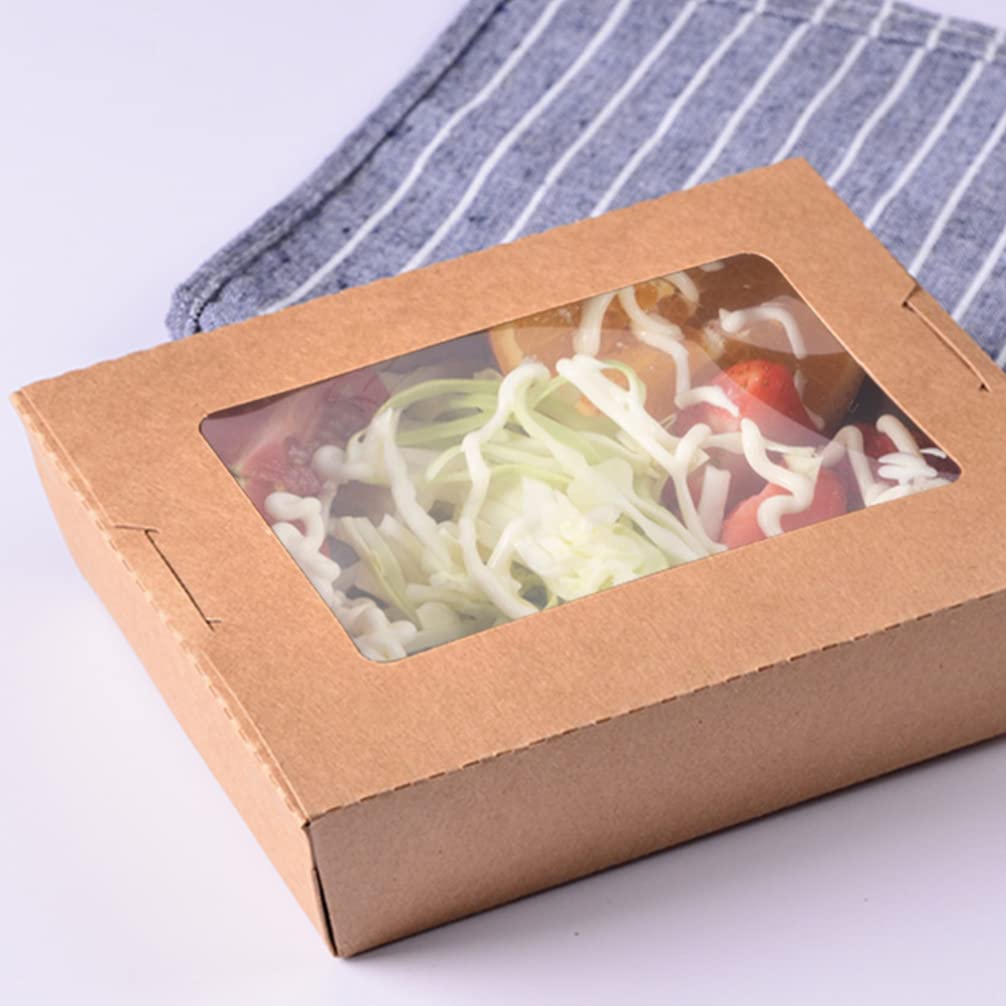 iplusmile 50pcs Boxes Window Salad Box French Fries Takeout Containers Snacks Containers Recyclable Salad Container Nacho Containers Salad Holders Open The Window Clamshell Kraft Paper Food