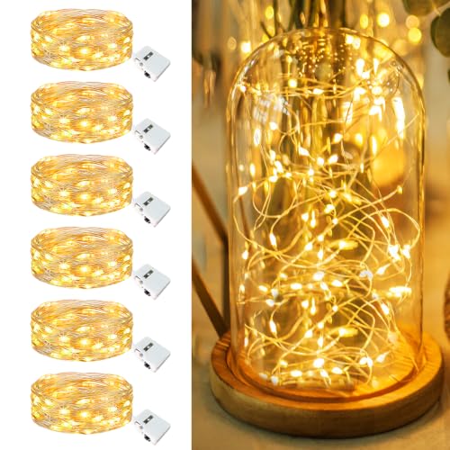 Fairdeer 6 Pack Fairy Lights Battery Operated - 7ft 20 Led Twinkle lights 3 Modes, Bulk Mini String Lights Waterproof for Mason Jars Vases DIY Party Table Centerpieces Christmas Decoration -Warm White
