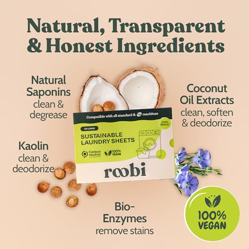Image of Roobi Laundry Detergent Sheets, Linen Breeze Scent | Up to 128 Loads, Liquidless Detergent. Carbon Neutral, 100% Vegan