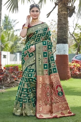 Image of Yashika Women's Banarasi Kanjivaram Silk Woven Saree | Animal Printed Patola Silk Saree for Women