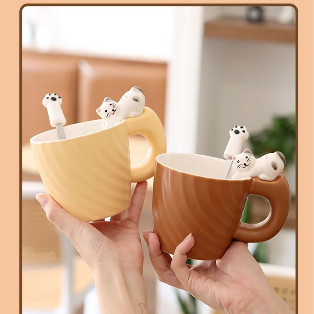 NEBE Tazas Taza de cerámica con Cuchara, Taza de café de Oficina de Gran Capacidad, Taza de Leche Tazas para Cafe(B)