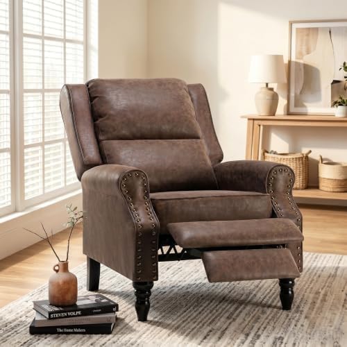 Image of Leather Recliner Chair with Adjustable Backrest & Footrest, Brown