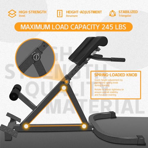 Image of Roman Chair Back Extender - Angle & Height Dual Adjustable Hyperextension Bench for Home Gym - Adjustable Back Exercise Machine Fitness Equipment