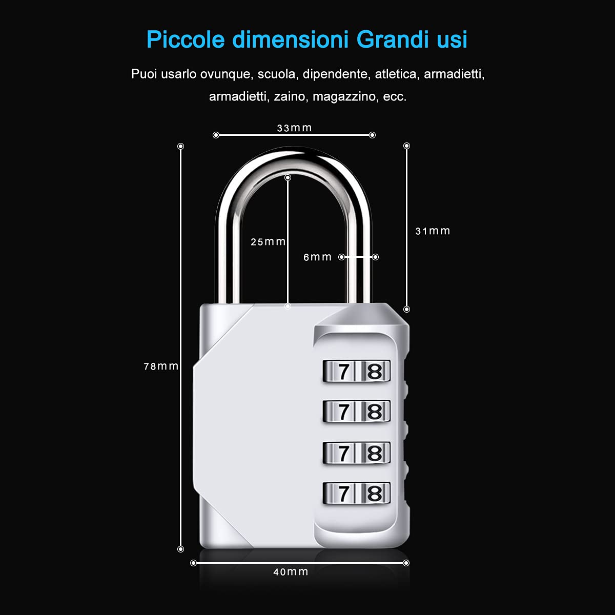 Lucchetto Combinazione, [Antipioggia] Diyife Lucchetto Armadietto Impermeabile Lucchetto A Combinazione, Esterno Serrature con Combinazione 4 Cifre Per Zaini, Armadietto, Palestra,Argento