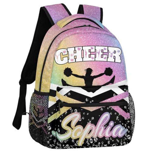 TropicalLife Personalized Backpack Cheerleader Backpack for Cheerleading Custom Cheer Shoulder Bag Daycare Backpack with Name Blue Pinks Purple Glitter2