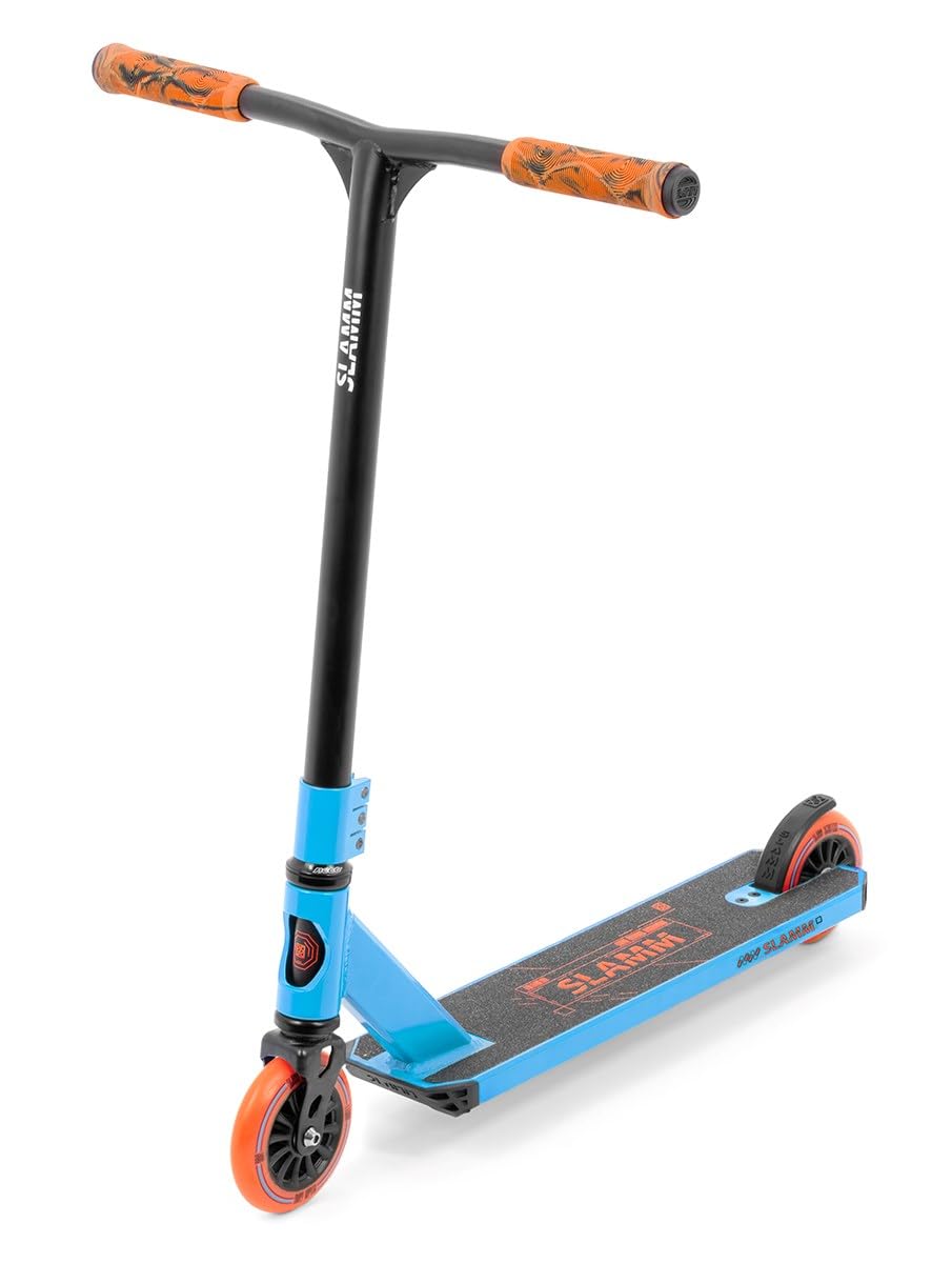 Slamm Classic Mini Blue & Red | Complete Stunt Scooter 110mm Wheels | Low Ride Height For Young Kids | Beginner Friendly T Bar & Threadless Fork Optimal Steering and Safety