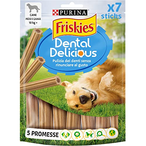 PURINA FRISKIES Dental Delicious Snack per l'Igiene Orale per Cani Adulti con Pollo Stick 6 Confezioni da 200g