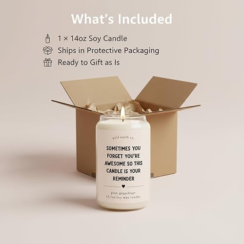 Miniatura 5 de Vela de soja de pomelo rosa  Tarro de 14 onzas con mensaje You are Awesome, 60-80 horas de combustión  Regalo inspirador para mujeres, amigos,