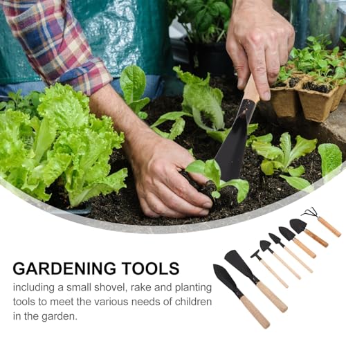Set de herramientas de jardinería 8 piezas con mango de madera miniatura 6