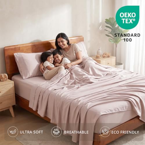 Image of LANE LINEN 100% Organic Cotton Bedsheet for Double Bed Queen - Sepia Rose | GOTS Certified, Percale Weave, 90x100 inches, Soft & Breathable, Machine Washable, Includes 2 Pillow Covers