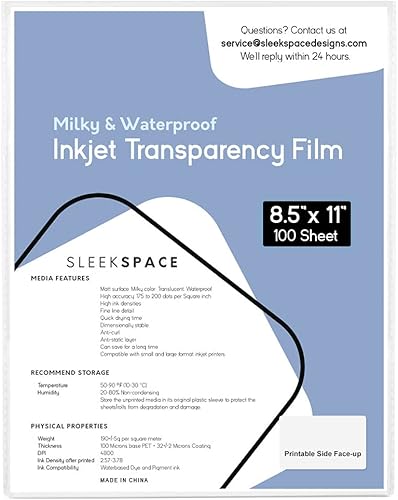 Miniatura 8 de Sleek Space Película de transparencia lechosa para impresoras de inyección de tinta, serigrafía  100% impermeable, anti-rizo, antiestático  Alta