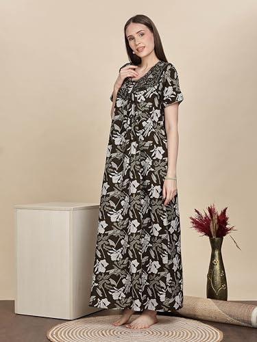 Image of 9shines Label Premium Alpine Maxi Designer Nighty | Floral Print Maxi for Women | Night wear for Women | | Full Length Night Gown for Women | Night Dress for Women Stylish (2467)