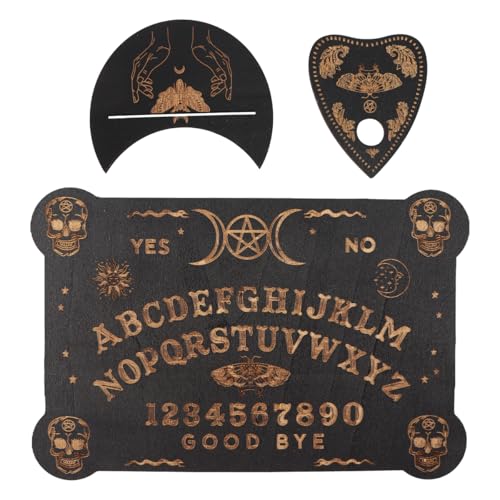 ieron Conjunto de tabuleiro de orelha de madeira preta, placas de colunas clássicas com lanchette, placa de mensagens metafísicas, presentes wiccan para suprimentos de bruxaria.