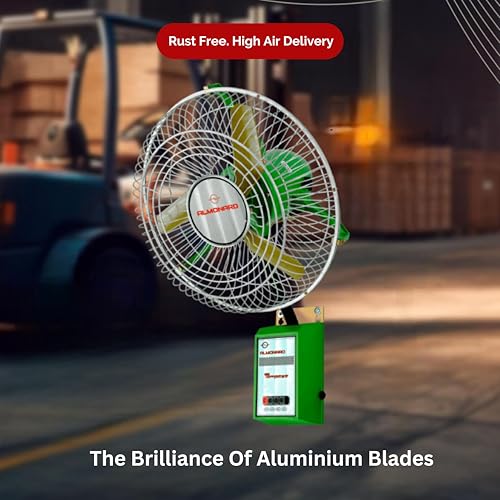 Image of Almonard 450mm Heavy Duty Industrial Wall Mount Fan | High Speed Air Circulator | 1440 RPM | Full Copper Winding Motor | Double Ball Bearing | Aluminium Metal Blade | for Factory & Warehouse (Green)