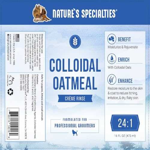 Image of Nature's Specialties Colloidal Oatmeal Creme Rinse Ultra Concentrated Conditioner for Pets, Makes up to 3 Gallons, Relief for Dry Flaky Skin, Made in USA, 16 oz