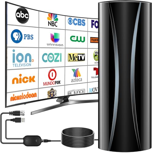 3600+ Miles TV Antenna Indoor, 360° Reception Digital Antenna for Smart TV and Old TVs, HD Antenna for Local Channels with Amplifier Signal Booster Support 4K 8K 1080p -40ft Thick Coaxial Cable