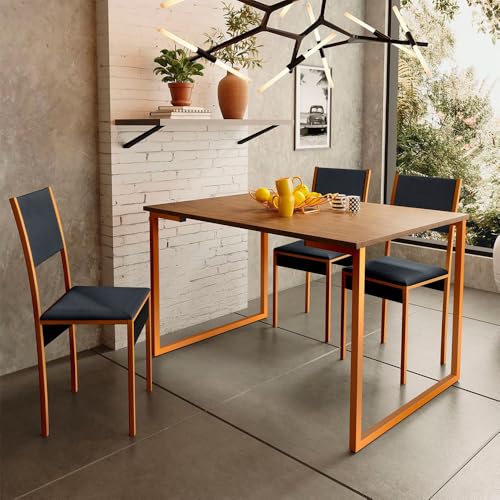 KLM Store Mesa de Jantar Industrial, 4 Lugares, 120x80x75 cm, Cobre/Imbuia, 19.8 kg, Suporta até 25 kg, Estrutura em Aço, Tampo em MDF