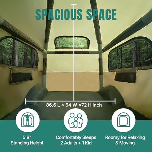 Niphean Truck Bed Tent 5.5ft-8ft for 2+1 People/Family, 2 Mins Fast Setup Inflatable Pickup Truck Tent, PU 3000mm Waterproof & High-Strength Windproof, Spacious Interior for Multi-Landscape