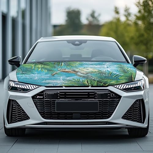 Image of Turtle Leaves Car Hood Cover Stretch Polyester Protector for Car Hood Removable Automotive Accessories for Most Automotive Sedans Trucks Pickup SUVs
