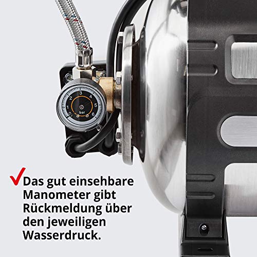 HECHT Edelstahl Hauswasserwerk INOX, Wasserpumpe, 1100 Watt, 8 m selbstansaugend, 4,5 bar...