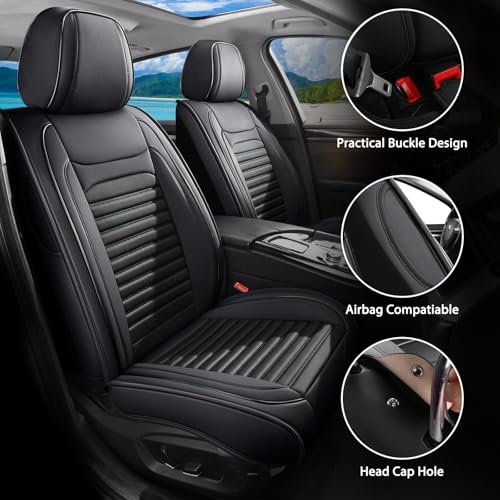 Image of Car Seat Covers Fit for VW Atlas 2018-2025(Black,Front) | Full Coverage Faux Leather Seat Protector Waterproof Airbag Compatible and All-Weather Automotive Seat Covers
