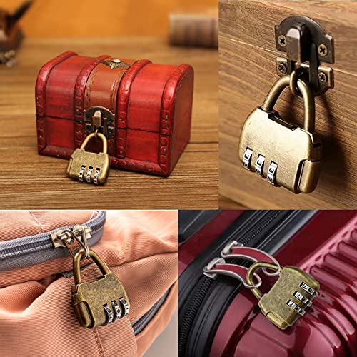 Image of Vintage Antique Style 3 Digit Combination Lock Mini Bronze Password Padlock Small Metal Padlock Archaize Style Lock for Jewelry Box Storage Box Diary Book,Pack of 3