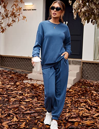 Hotouch Warm Up Suits Women's Cotton Sherpa Lining Sweatsuit Set Long Sleeve Winter Outfits 2 Piece Sweatsuits Fleece Lined Jogger Tracksuit Set Blue Xl #TOP1