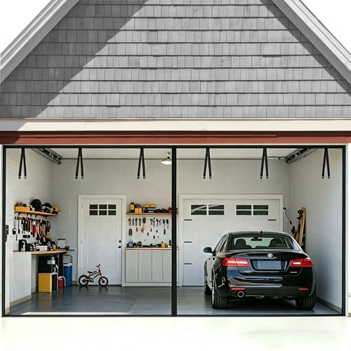 FEGO Garage Door Screen 16x7FT, Magnetic Screen Door with Retractable Fiberglass Mesh and Heavy Duty...