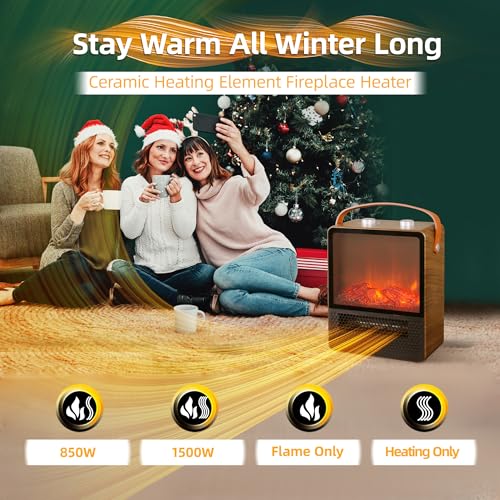 Image of RealSmart Small Electric Fireplace 1500W Space Portable Heater for Indoor Use 4 Adjustable Modes Ceramic Mini Fireplace 3D Realistic Flame Overheating Safety Protection