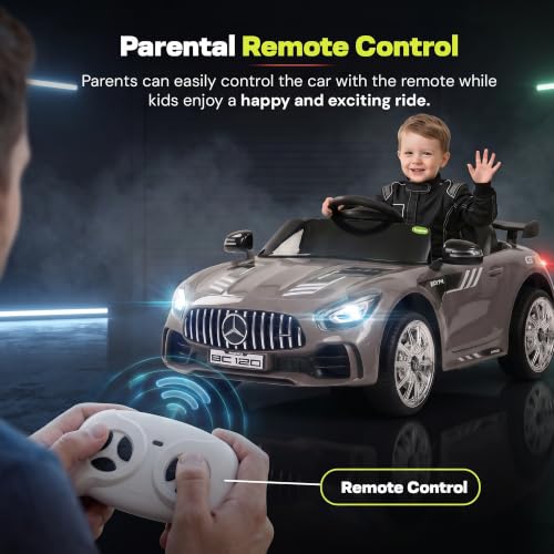 Image of Baybee Spyder Battery Operated Car for Kids | Electric Ride On with Parental Control, LED Lights & Music | Rechargeable Kids Car with Bluetooth & USB | RideOn for Kid 1-5 Years (Ash)