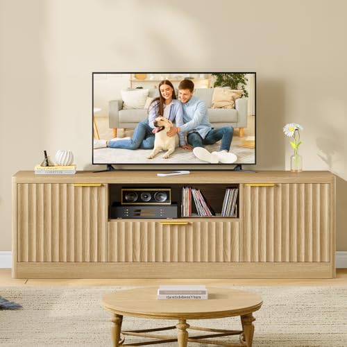 TEENFON 55' TV Stand for TVs Up to 60', Modern Fluted Entertainment Center Open Shelf, Media Console...