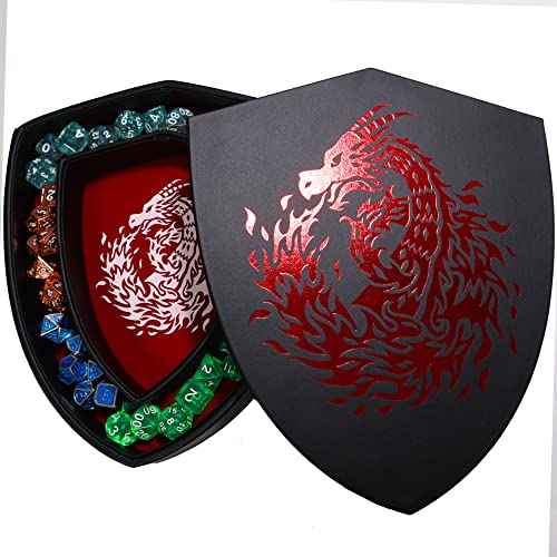 Fantasydice Shield Dice Tray Red Fire Dragon With Lid And Dice Staging Area- Holds 6 Sets(7 Dice Set/Standard) For All Tabletop Games #TOP6