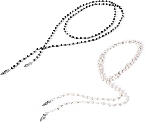 2 collares góticos largos, collares góticos blancos y negros, gargantilla gótica de perlas ajustables, gargantilla envolvente en capas, joyería