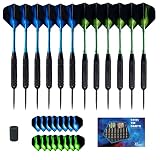 JXINLODGEG Dartpfeile, 12 Stück Dartpfeile mit Metallspitze, 24 Gramm Steel Darts Pfeile Set und 12 Schäfte 14 Darts Flights für Dartscheibe, Schwarz rutschfeste Eisenfass, Aluminium Schaft