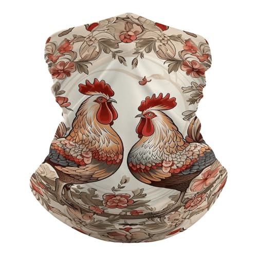 Two Flower Roosters Neck Gaiter Face Cover Scarf, Breathable Sun Balaclava for Skiing Fishing Hiking Cycling