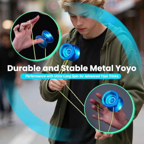Image of MAGICYOYO N11 Pro Metal Unresponsive Yoyo - Dual Purpose Trick Yo-Yo for Adults & Pros, Advanced Yoyo Ball with String Kit (Blue Splash)