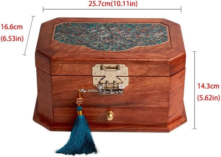 Jewellery Box Jewelry Travel Box Chinese Style Vintage Jewelry Box Wooden 3-layer Storage Box Cosmetic Box Ring Earring Necklace Bracelet Watch Storage Box 10.11 Inches Jewelry Organizer Storage