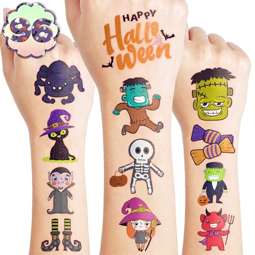 Halloween Temporary Tattoos Stickers for Kids Funny Halloween Themed 96PCS Birthday Party Supplies Favors Funny Cool Super Cute Fake Tattoos Party Decorations Boys Girls School Rewards Gifts
