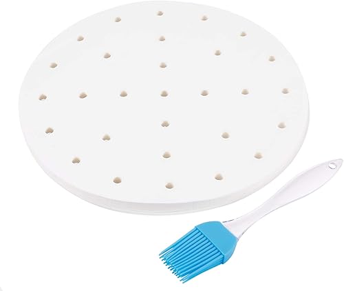 Flexzion Papel pergamino perforado de 7.5 pulgadas para forros de freidora de aire, redondo, sin blanquear, 200 hojas de 3.5 y 3.7 cuartos de galón,