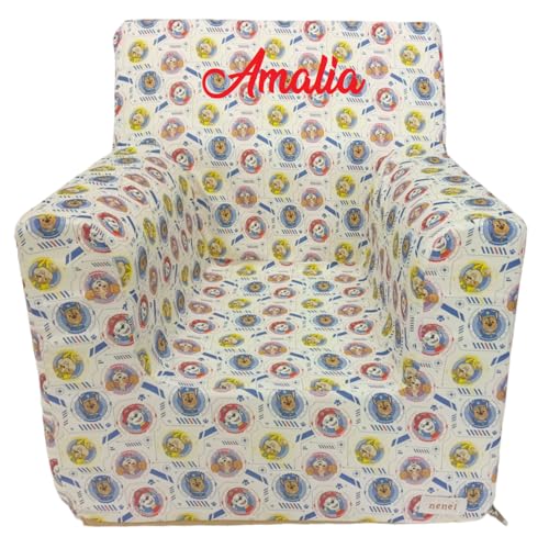 Poltrona o poltroncina per bambini Montessori personalizzara - Sedile in schiuma per bambiniricamato con nome o frase (La pattuglia dei cani)