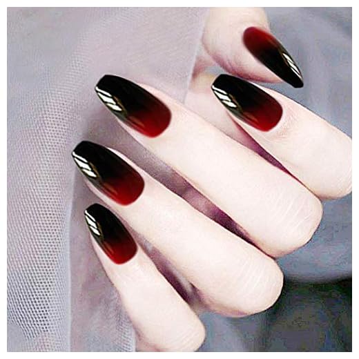 Funyrich Black Press on Nails Long Coffin Full Cover Fake Nails Glossy Ombre Artificial False Nail for Women and Girls (24Pcs)