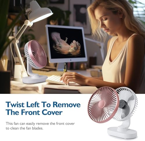 Image of TEKCOOL 4000mAh Rechargeable Desk Fan, Portable Table Fan,USB Fan, USB Battery Powered Quiet Personal Fan,4 Speed for Home Office Travel Outdoor(Rose)
