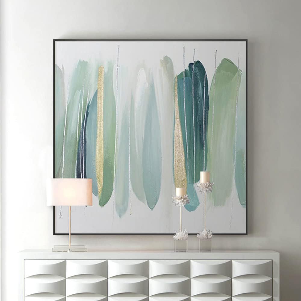 WunM Studio Abstract Green Gold Foil Thick Hand Painted Modern Textured Artwork Extra Large Wall Art Frameless Cool Paintings Home Decor For Living Room Bedroom Dining Room,Green,150X150Cm(59X59Inch)