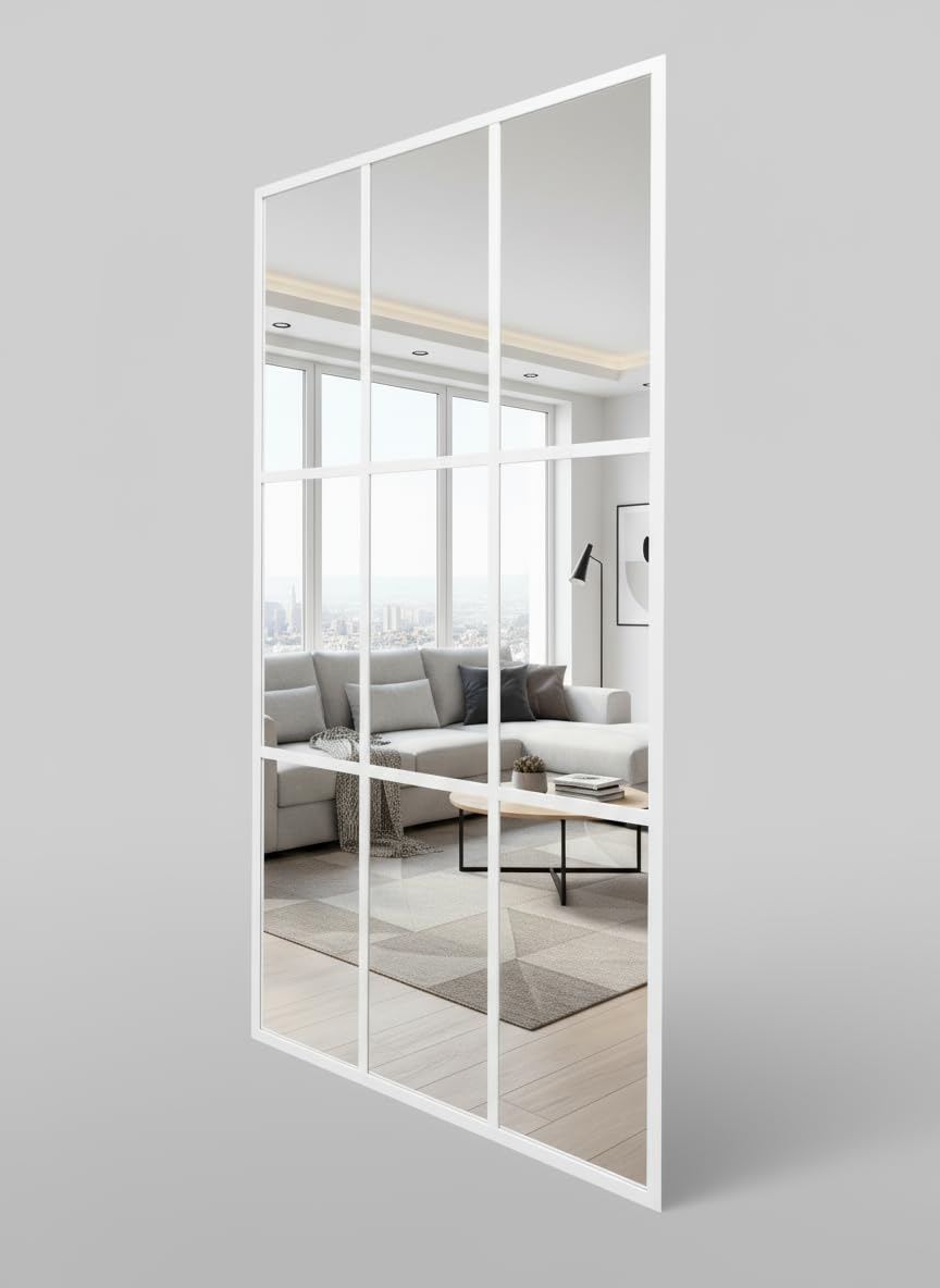 THEROSE Specchio industriale a finestra, cornice in alluminio, specchio a finestra, 160 x 80 cm, da parete, camerino (bianco)