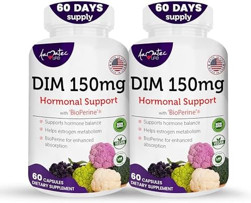 Aamatec Life Women’s DIM Complex 150mg - Bioperine Estrogen Balancing Pills for Menopause & Hot Flashes Relief Support Hormonal Acne Powerful Supplement - 60 Capsules - Made in USA